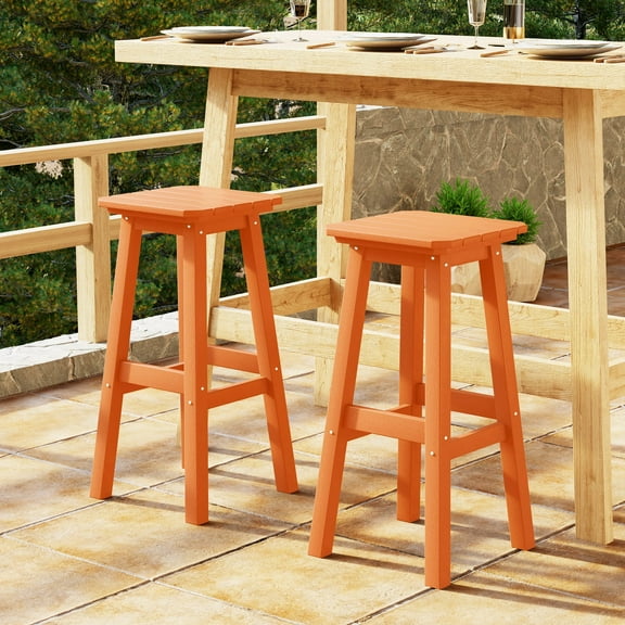 WestinTrends Malibu 29" HDPE Outdoor Patio Square Bar Stools (Set of 2), Orange