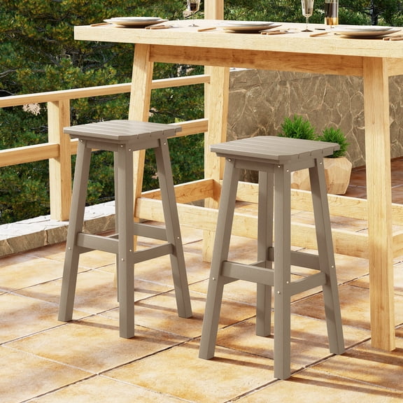 WestinTrends Malibu 29" HDPE Outdoor Patio Square Bar Stools (Set of 2), Weathered Wood