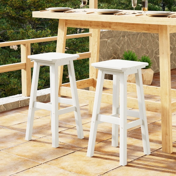 WestinTrends Malibu 29" HDPE Outdoor Patio Square Bar Stools (Set of 2), White