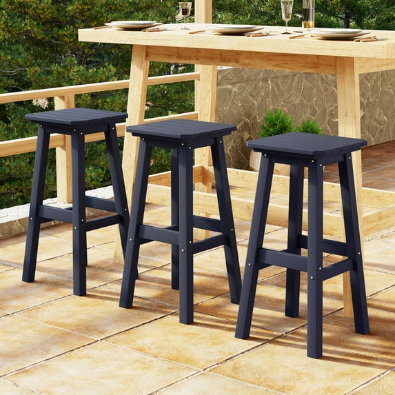 WestinTrends Malibu 29" HDPE Outdoor Patio Square Bar Stools (Set of 3), Navy Blue