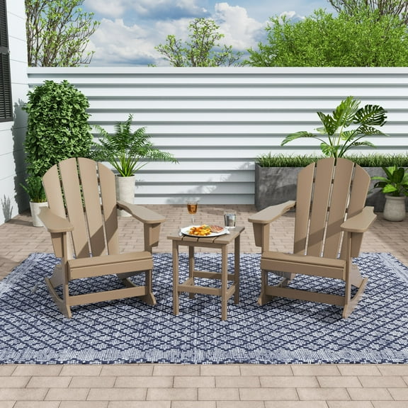 WestinTrends Malibu 3 Piece HDPE Plastic Outdoor Patio Dining Set with Side Table, Weathered Wood
