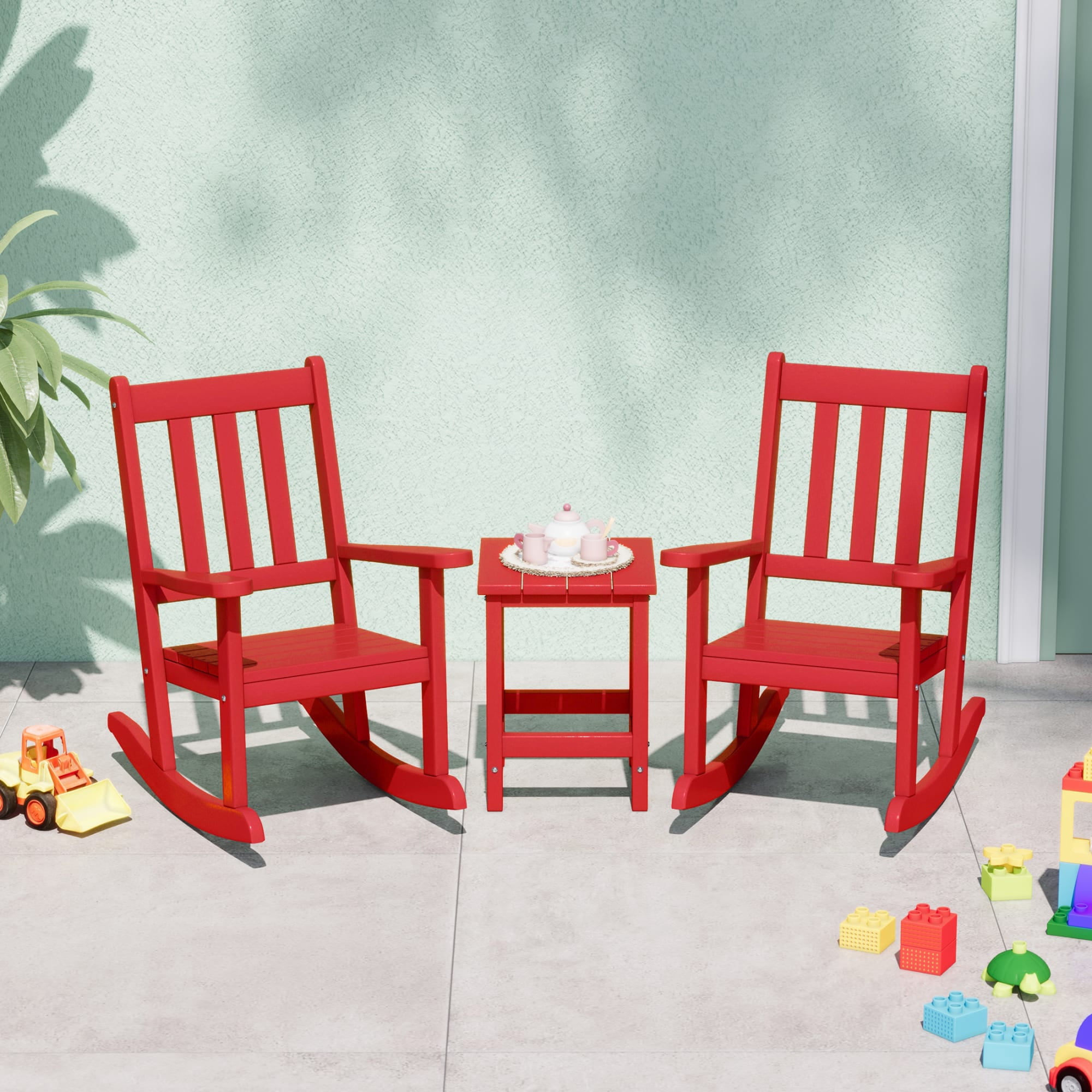 Red Rocking Sofa WestinTrends Malibu 3-Piece Kids Outdoor Rocking Chairs Set With Kids ...