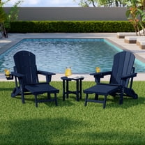 WestinTrends Malibu 3-Piece Outdoor Folding Adjustable Adirondack Chair with Cup Holder & Hideaway Ottoman and 18" Side Table, Navy Blue