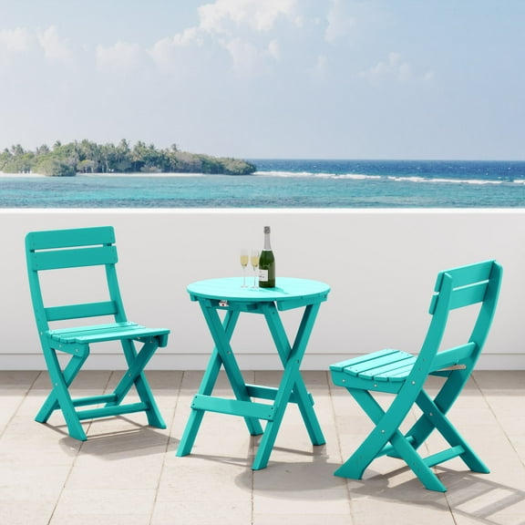 WestinTrends Malibu 3-Piece Outdoor HDPE Folding Patio Bistro Table and Chairs, Turquoise