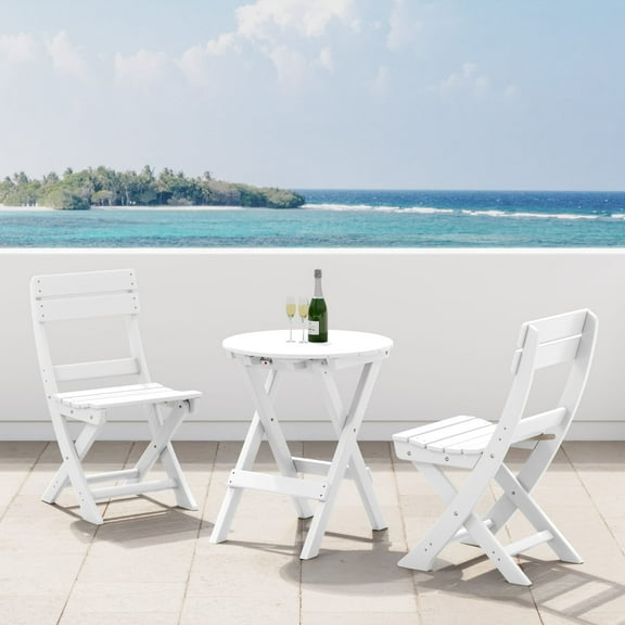 WestinTrends Malibu 3-Piece Outdoor HDPE Folding Patio Bistro Table and Chairs, White