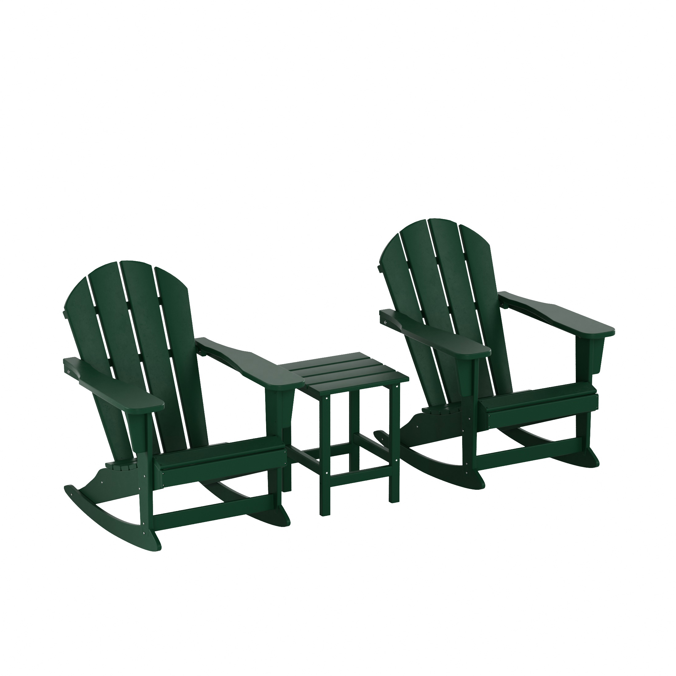 WestinTrends Malibu 3 Piece Outdoor Rocking Chair Set, All Weather Poly Lumber Porch Patio Adirondack Rocking Chair Set of 2 with Side Table, Dark Green - image 1 of 8