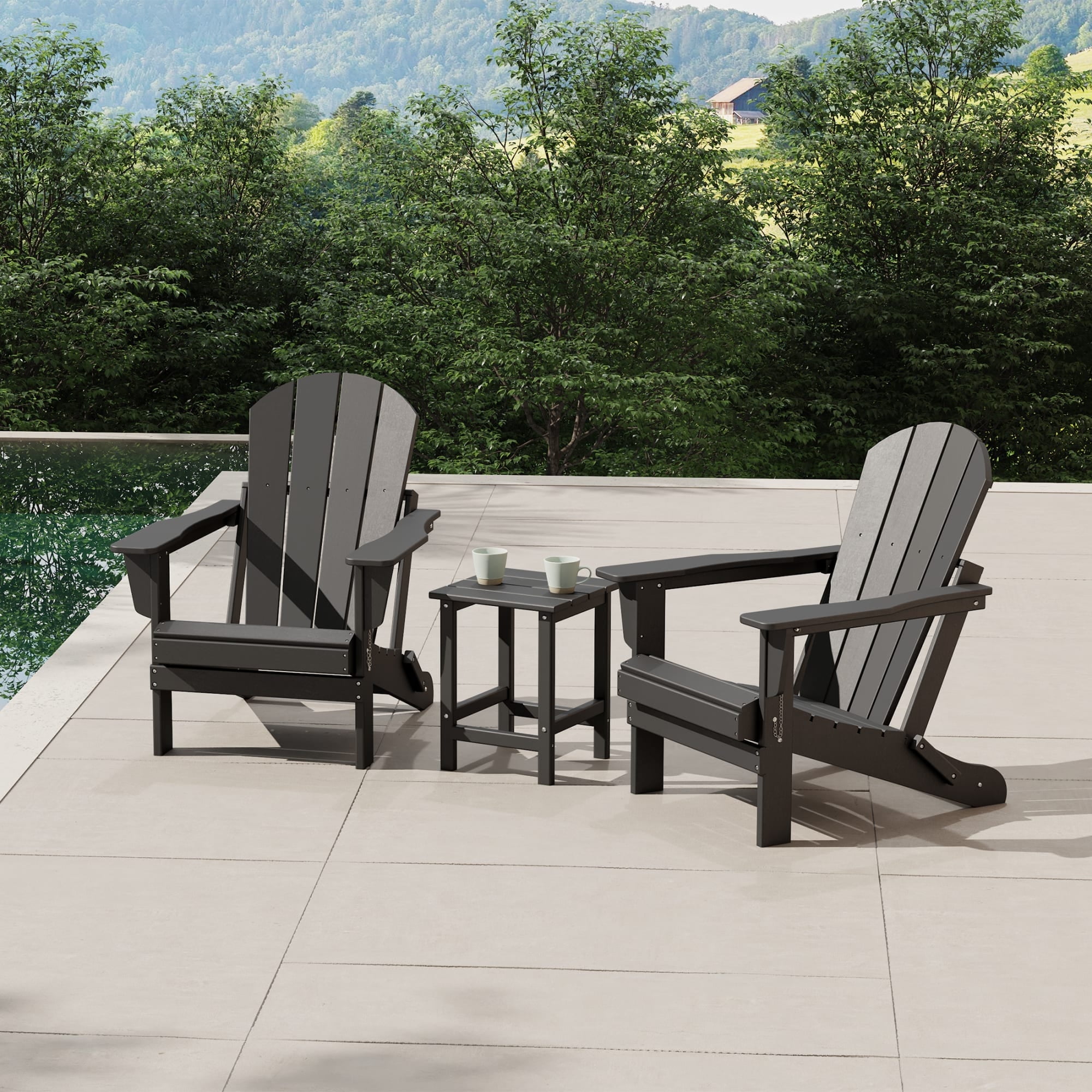WestinTrends Malibu 3-Pieces Adirondack Chairs Set with Side Table, All Weather Outdoor Seating Plastic Patio Lawn Chair Folding for Outside Porch Deck Backyard, Gray