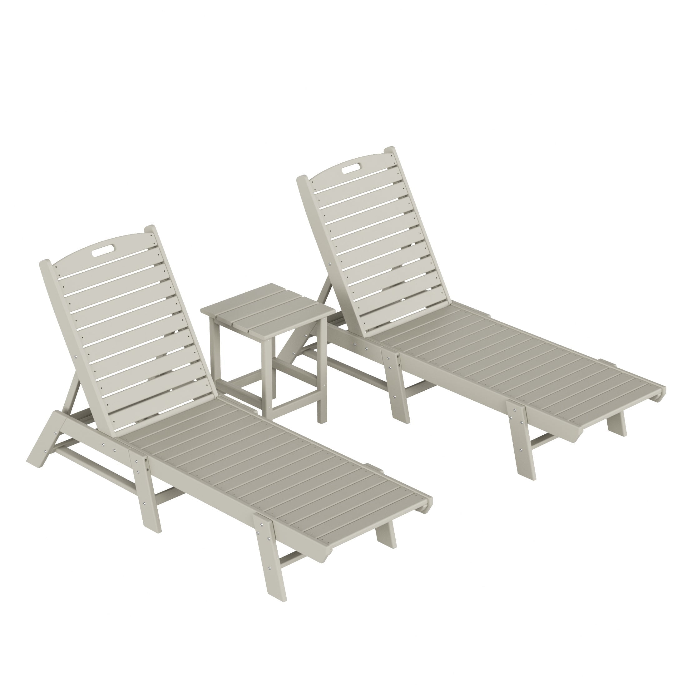 Sand Polypropylene Outdoor Chaise Lounge Chair Set with Side Table
