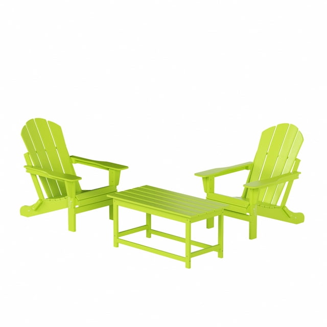 WestinTrends Malibu 3-Pieces Outdoor Patio Furniture Set, All Weather Outdoor Seating Plastic Adirondack Chair Set of 2 with Coffee Table for Porch Lawn Backyard, Lime