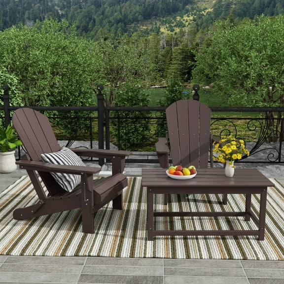 WestinTrends Malibu 3-PC Outdoor Patio Plastic Adirondack chair set with Coffee table ( 2 seater ), Dark Brown