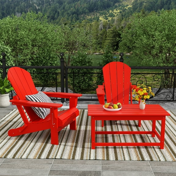 WestinTrends Malibu 3-PC Outdoor Patio Plastic Adirondack chair set with Coffee table ( 2 seater ), Red