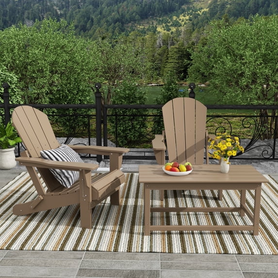 WestinTrends Malibu 3-PC Outdoor Patio Plastic Adirondack chair set with Coffee table ( 2 seater ), Weathered Wood
