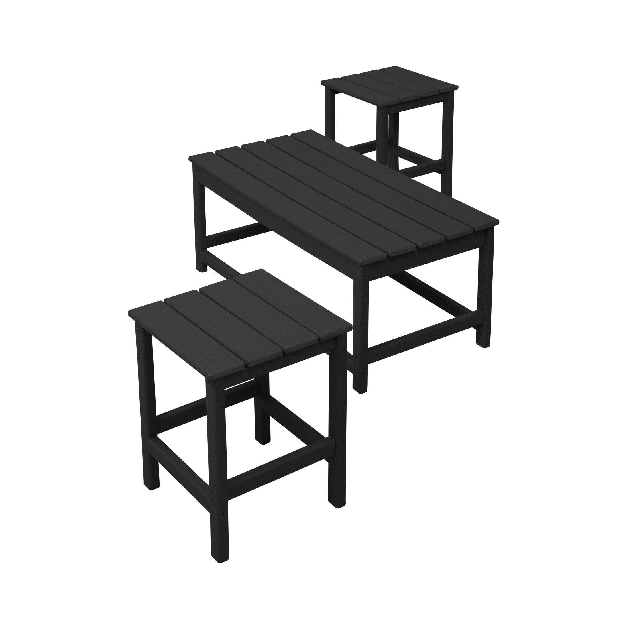 WestinTrends Malibu 3-Pieces Outdoor Table Set, Includes 1 Coffee Table and 2 Side Table, All Weather Poly Lumber Adirondack Patio Furniture Set, Black