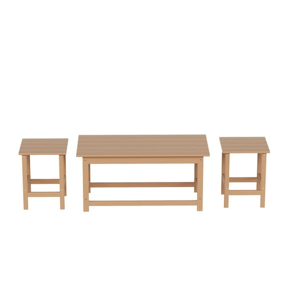 WestinTrends Malibu 3-Pieces Outdoor Table Set, Includes 1 Coffee Table and 2 Side Table, All Weather Poly Lumber Adirondack Patio Furniture Set, Teak