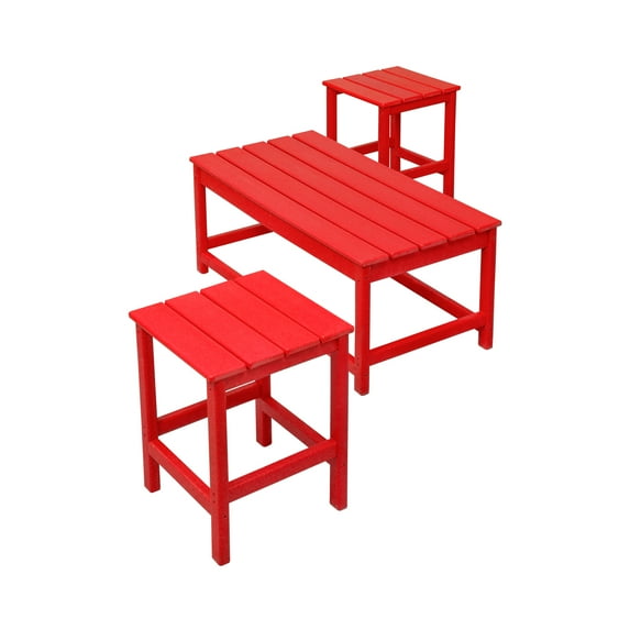 WestinTrends Malibu 3-Pieces Outdoor Table Set, Includes 1 Coffee Table and 2 Side Table, All Weather Poly Lumber Adirondack Patio Furniture Set, Red
