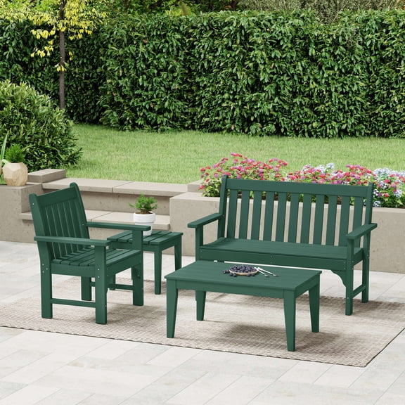 WestinTrends Malibu 4-Piece HDPE Outdoor Patio Furniture Couch Set, Dark Green