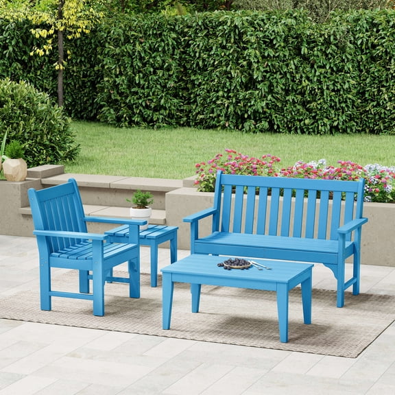 WestinTrends Malibu 4-Piece HDPE Outdoor Patio Furniture Couch Set, Pacific Blue