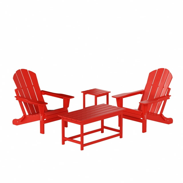 WestinTrends Malibu 4-Pieces Outdoor Patio Furniture Set, All Weather Outdoor Seating Plastic Adirondack Chair Set of 2 with Coffee Table and Side Table, Red