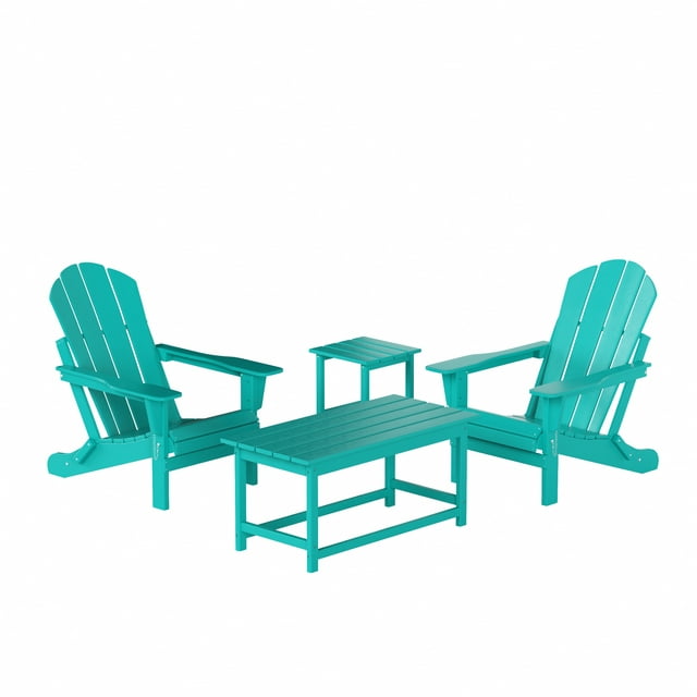 WestinTrends Malibu 4-Pieces Outdoor Patio Furniture Set, All Weather Outdoor Seating Plastic Adirondack Chair Set of 2 with Coffee Table and Side Table, Turquoise