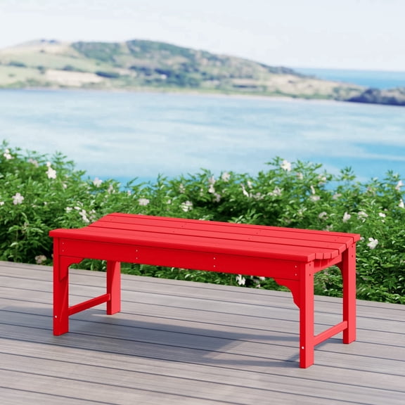 WestinTrends Malibu 46" Outdoor Backless Patio Bench – All-Weather Poly Lumber Garden Bench, Red