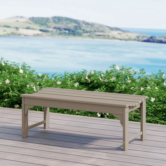 WestinTrends Malibu 46" Outdoor Backless Patio Bench – All-Weather Poly Lumber Garden Bench, Weathered Wood