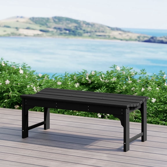 WestinTrends Malibu 46" Outdoor Backless Patio Bench – All-Weather Poly Lumber Garden Bench, Black
