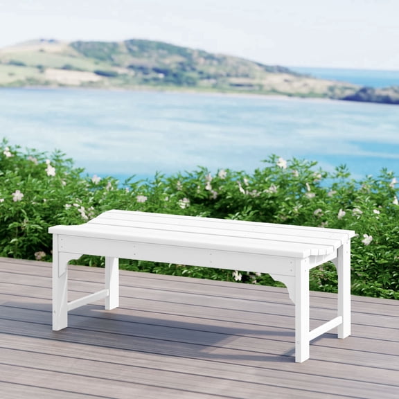 WestinTrends Malibu 46" Outdoor Backless Patio Bench – All-Weather Poly Lumber Garden Bench, White