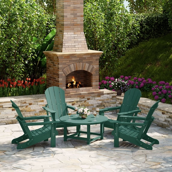 WestinTrends Malibu 5-Piece HDPE Adirondack Chair Outdoor Patio Conversation Set, Dark Green
