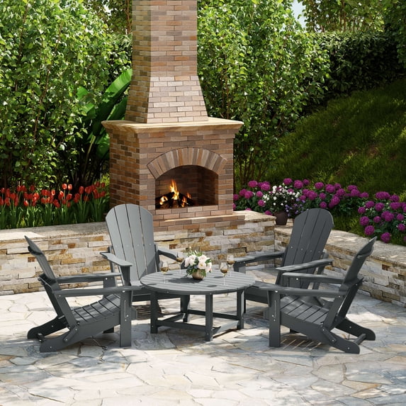 WestinTrends Malibu 5-Piece HDPE Adirondack Chair Outdoor Patio Conversation Set, Gray