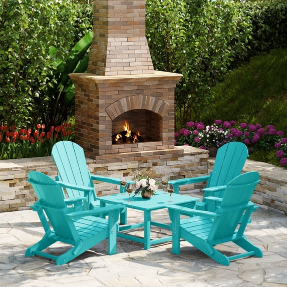 WestinTrends Malibu 5-Piece HDPE Adirondack Chair Outdoor Patio Square Table Conversation Set, Turquoise