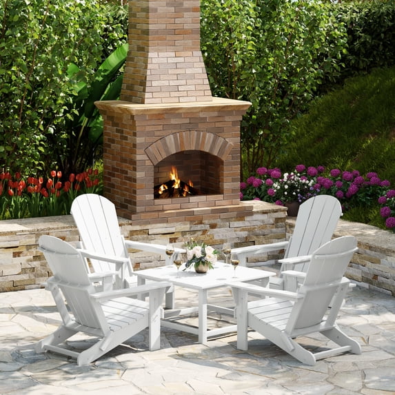 WestinTrends Malibu 5-Piece HDPE Adirondack Chair Outdoor Patio Square Table Conversation Set, White