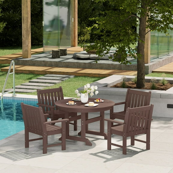 WestinTrends Malibu 5-Piece HDPE Outdoor Patio Chair and Round Table Dining Set, Dark Brown