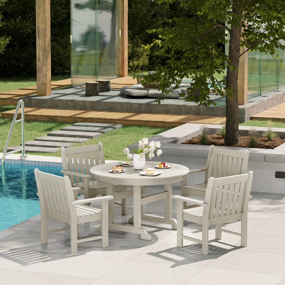 WestinTrends Malibu 5-Piece HDPE Outdoor Patio Chair and Round Table Dining Set, Sand