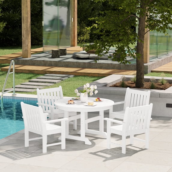 WestinTrends Malibu 5-Piece HDPE Outdoor Patio Chair and Round Table Dining Set, White