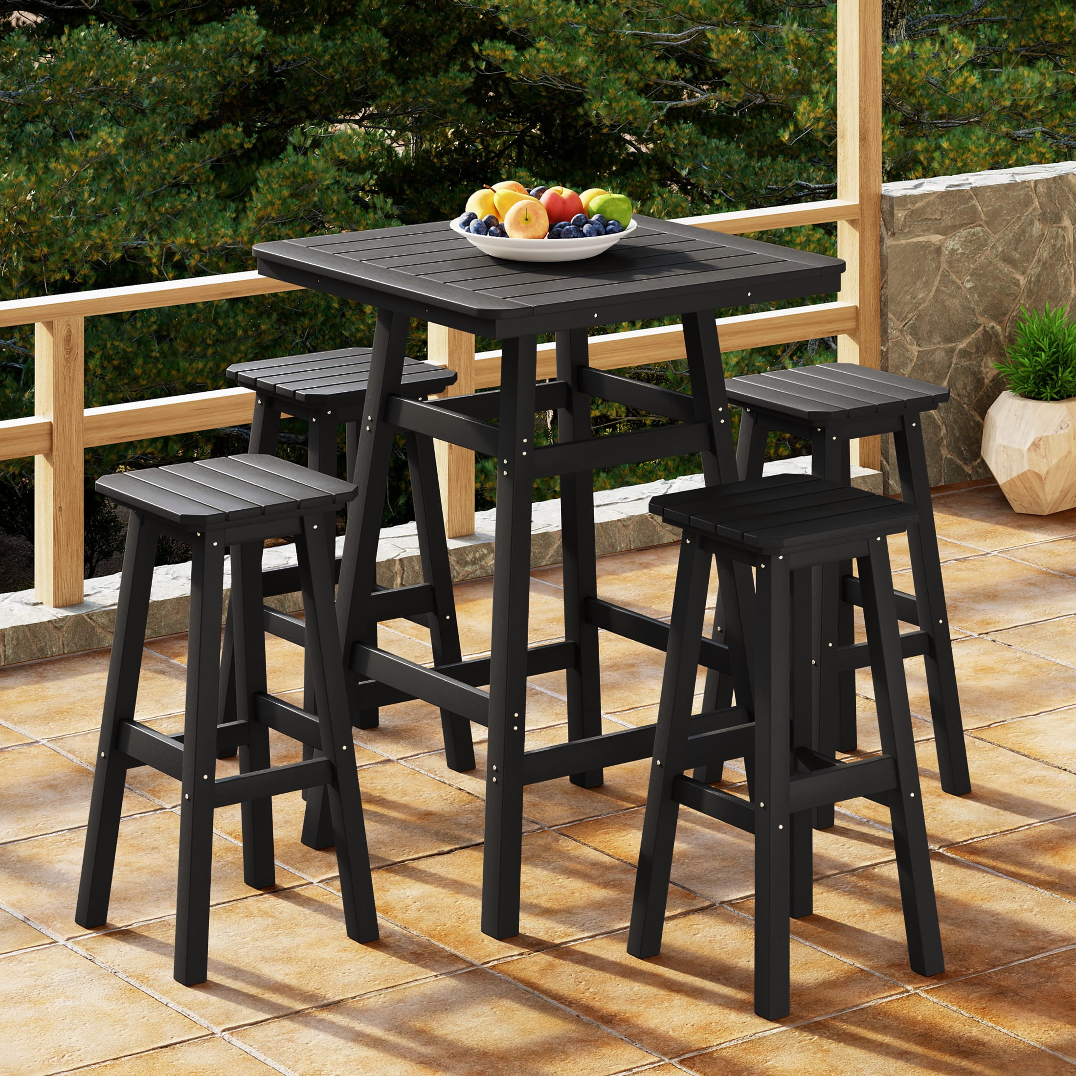 WestinTrends Malibu 5-Piece HDPE Outdoor Patio Dining Bar Bistro Table ...