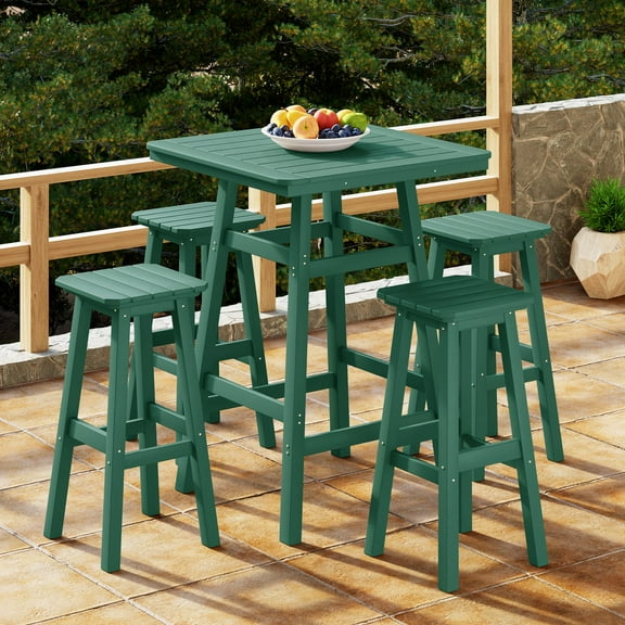 WestinTrends Malibu 5-Piece HDPE Outdoor Patio Dining Bar Bistro Table Set with Bar Stools, Dark Green
