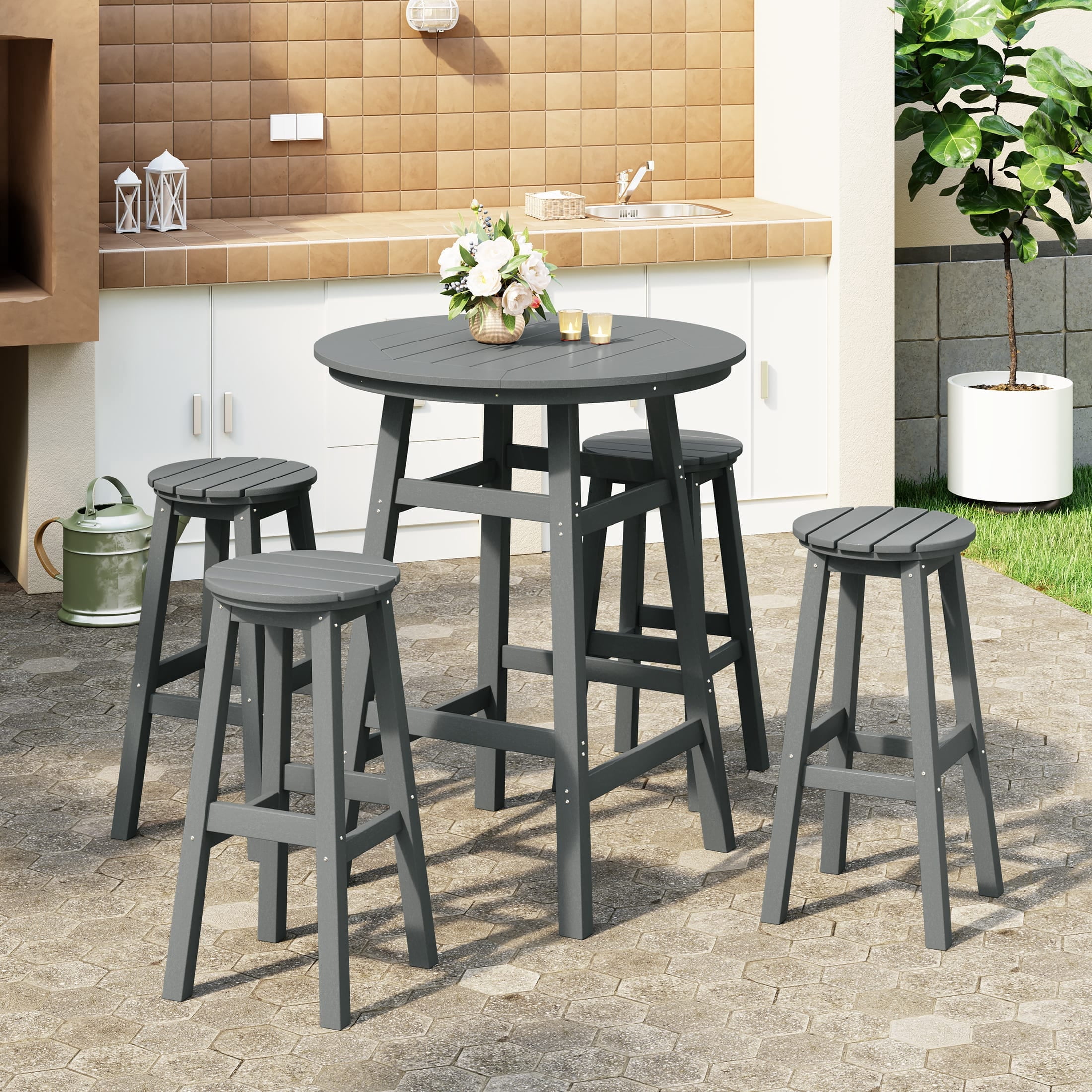 WestinTrends Malibu 5-Piece HDPE Outdoor Patio Dining Bar Bistro Table ...