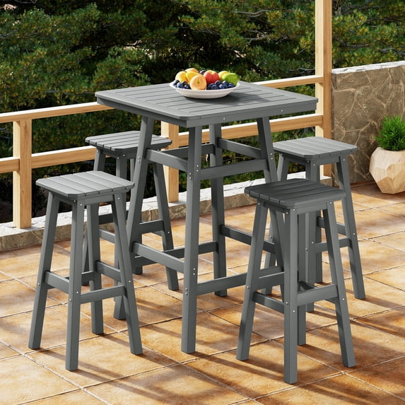 WestinTrends Malibu 5-Piece HDPE Outdoor Patio Dining Bar Bistro Table Set with Bar Stools, Gray