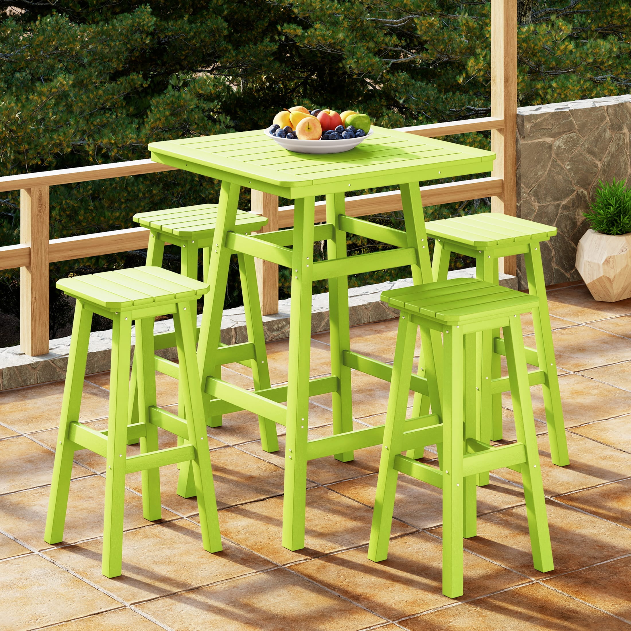 WestinTrends Malibu 5-Piece HDPE Outdoor Patio Dining Bar Bistro Table ...
