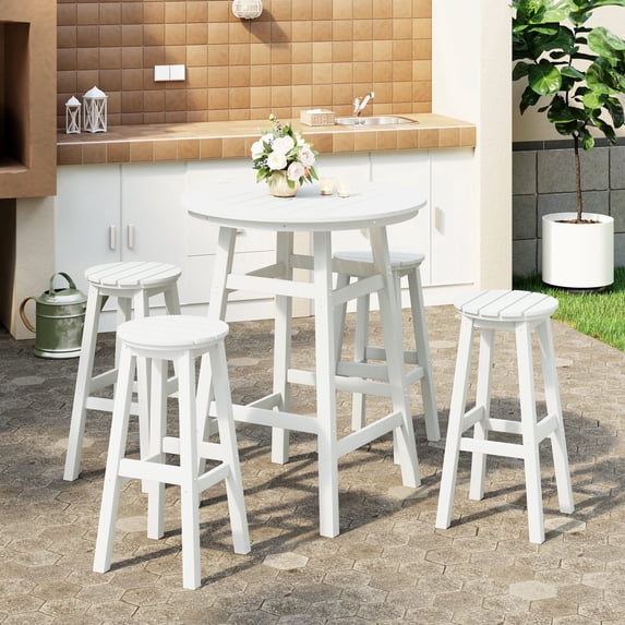 WestinTrends Malibu 5-Piece HDPE Outdoor Patio Dining Bar Bistro Table Set with Bar Stools, White
