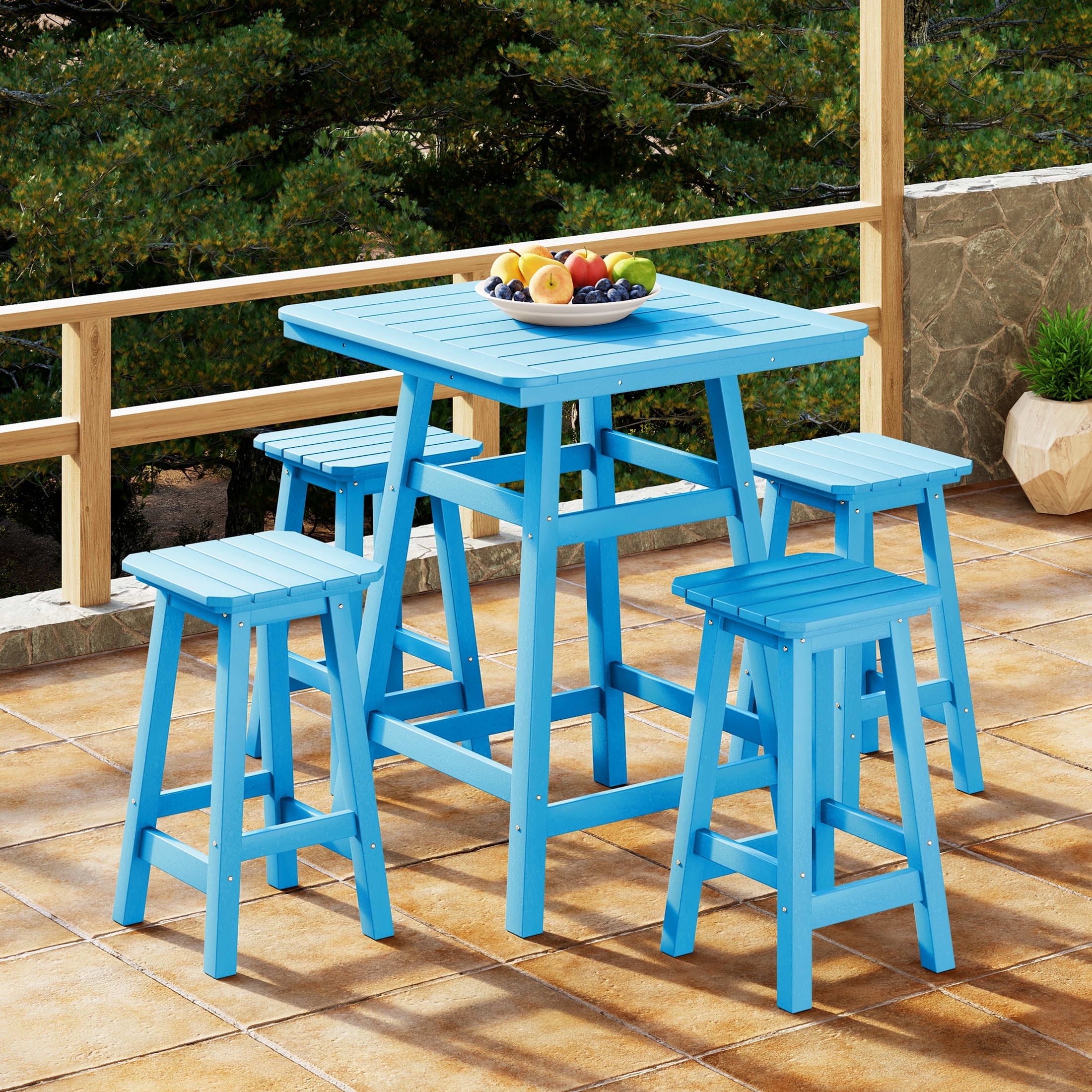 WestinTrends Malibu 5-Piece HDPE Outdoor Patio Dining Bar Bistro Table ...