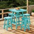 thumbnail image 1 of WestinTrends Malibu 5-Piece HDPE Outdoor Patio Dining Bar Bistro Table Set with Counter High Bar Stool, Turquoise, 1 of 10