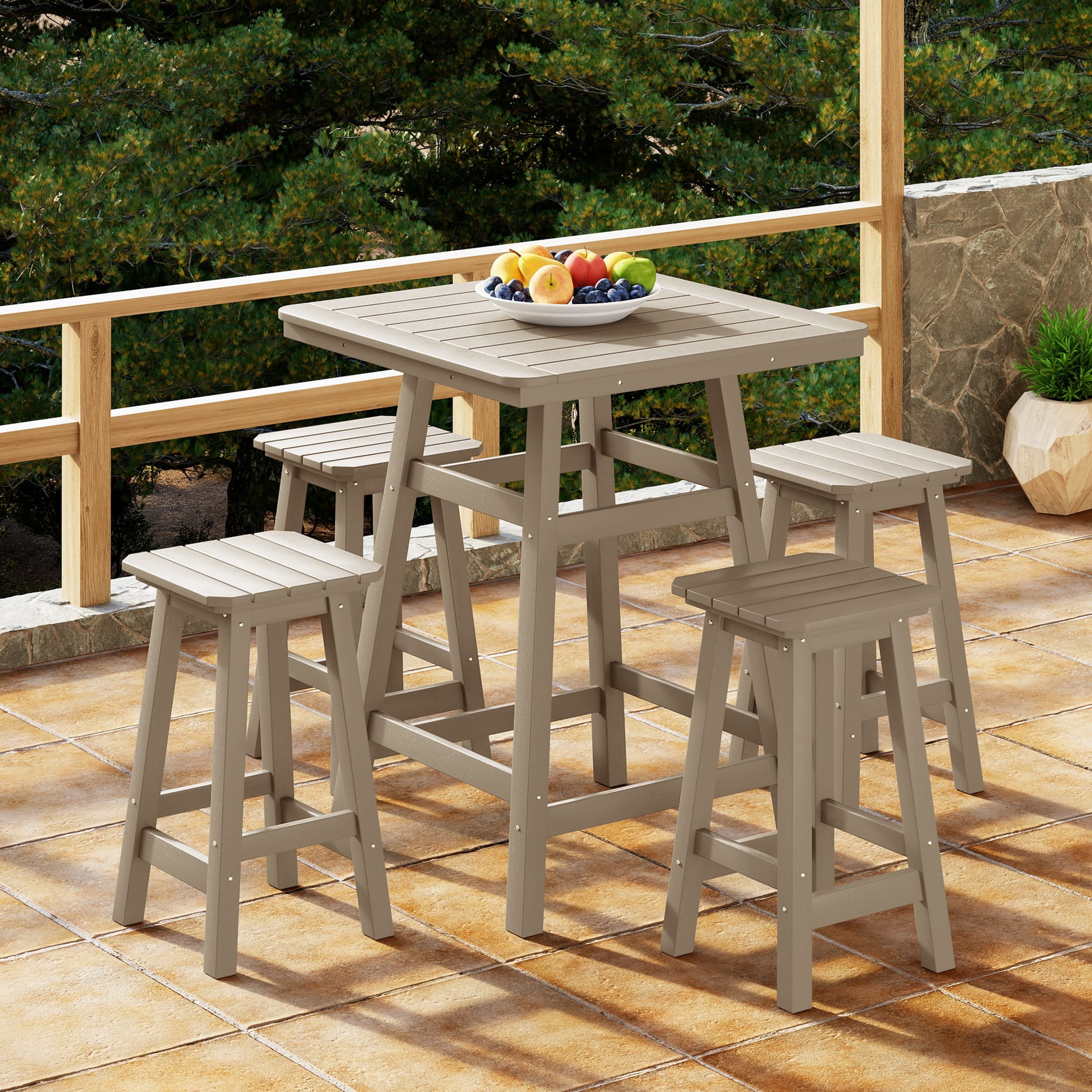 WestinTrends Malibu 5-Piece HDPE Outdoor Patio Dining Bar Bistro Table ...