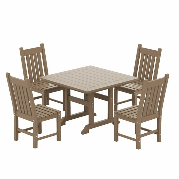 WestinTrends Malibu 5 Piece Patio Dining Set, All Weather Poly Lumber Outdoor Table and Chairs Furniture Set, 43" Square Dining Table with Umbrella Hole and 4 Dining Chairs, Weathered Wood