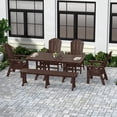 thumbnail image 1 of WestinTrends Malibu 6 Piece Adirondack Patio Dining Set with Bench, All Weather Poly Lumber Outdoor Table and Chairs, 71" Trestle Dining Table, 4 Adirondack Chair with Dining Bench, Dark Brown, 1 of 9