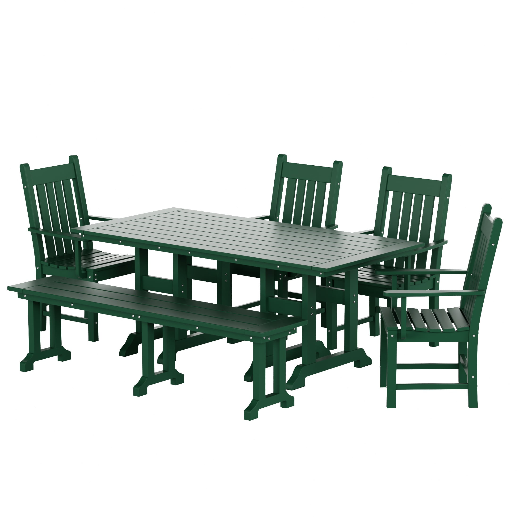 Dark Green 6-Piece HDPE Outdoor Dining Set with Bench