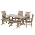 thumbnail image 1 of WestinTrends Malibu 6 Piece Patio Dining Set with Bench, All Weather Poly Lumber Outdoor Table and Chairs Set, 71" Trestle Dining Table with Umbrella Hole, 5 Arm Chairs with Bench, Weathered Wood, 1 of 8