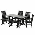 thumbnail image 1 of WestinTrends Malibu 6 Piece Patio Dining Set with Bench, All Weather Poly Lumber Outdoor Table and Chairs Set, 71" Trestle Dining Table with Umbrella Hole, 5 Arm Chairs with Bench, Black, 1 of 8