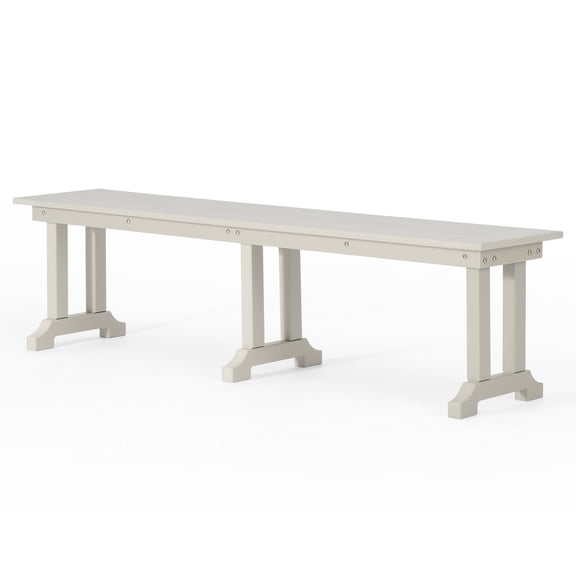 WestinTrends Malibu 65" Outdoor Dining Bench, All Weather Resistant Poly Lumber Patio Garden Bench Trestle Long Bench for Both Outdoor and Indoor, Sand