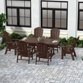 thumbnail image 1 of WestinTrends Malibu 7 Piece Adirondack Outdoor Dining Set, All Weather Poly Lumber Patio Table and Chairs Furniture Set, 71" Trestle Dining Table and 6 Adirondack Dining Chair, Dark Brown, 1 of 8